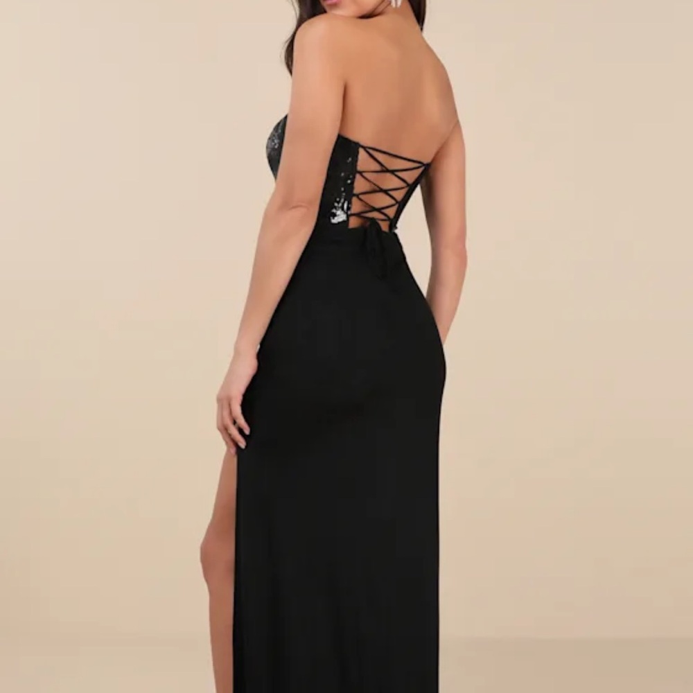 NWT Lulus Dalya Black Sequin Strapless Maxi Dress Size Medium - Picture 3 of 4